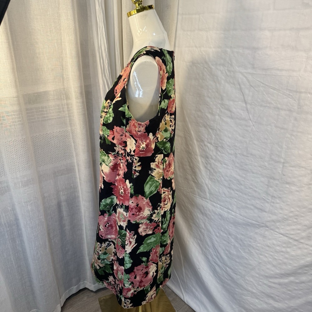 Talbots Floral Sheath Dress Womens 16 Black Pink V-Neck Cotton Blend Stretch - Picture 5 of 14